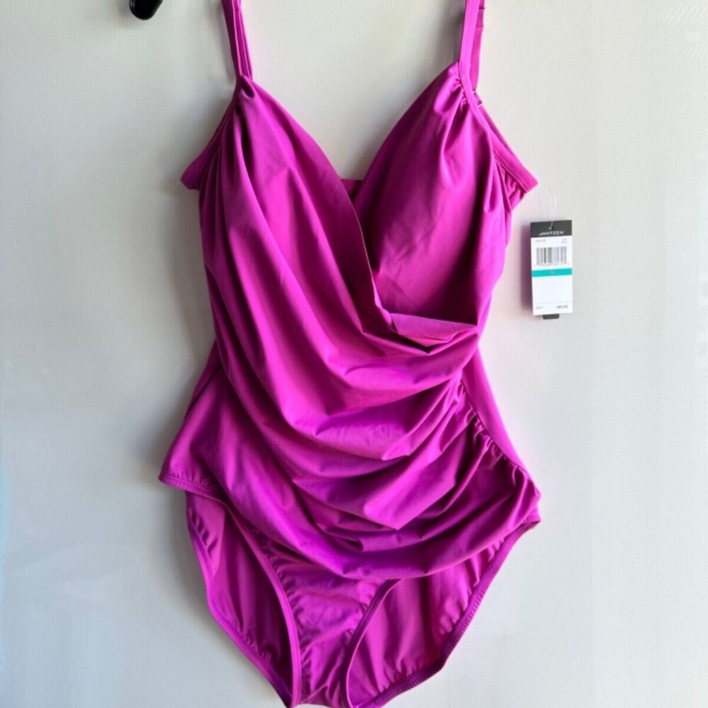 NWT JANTZEN SWIMSUIT WOMEN'S 14 REMOVABLE CUPS RUCHED SIDES ONE PC